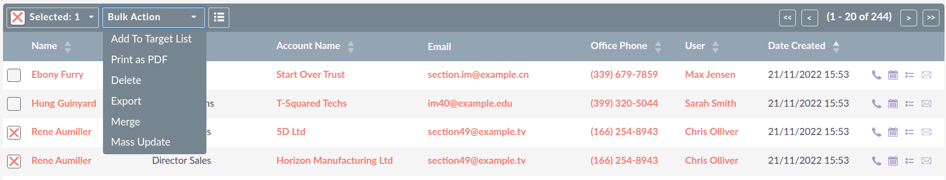 Bulk Action drop-down showing Merge option