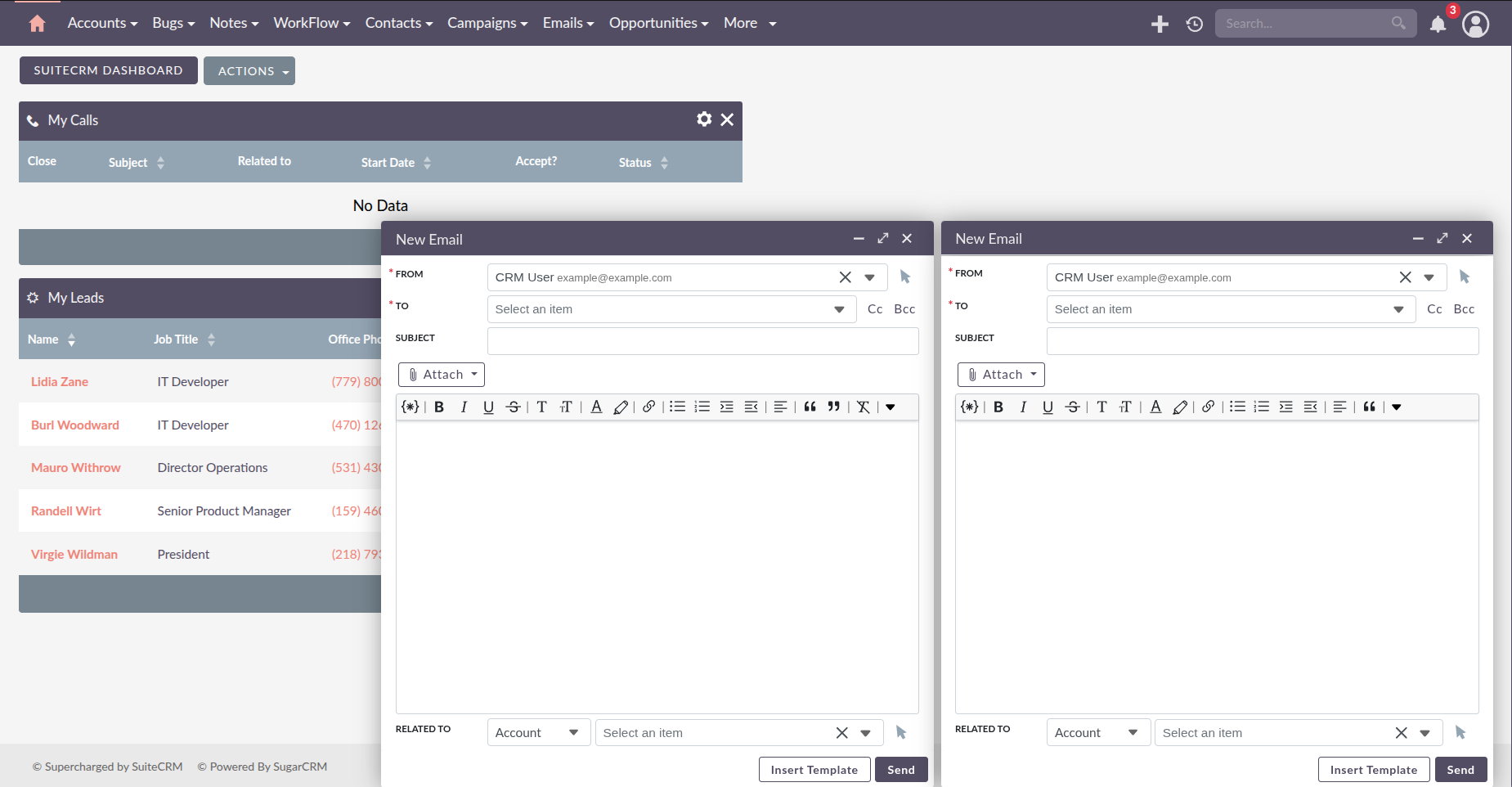 Multiple compose modals open simultaneously at the bottom of the screen