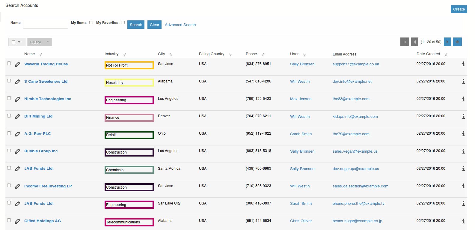 Coloured fields on the list view