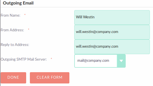 User Outgoing Mail Settings