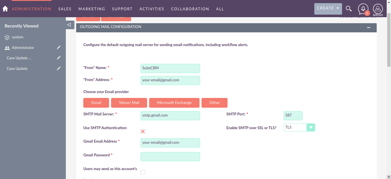 suitecrm system email 3